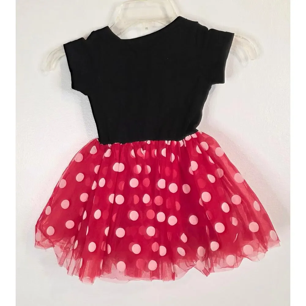 IBTOM CASTLE Toddler Girl 2nd Birthday Minnie Mouse Dress Size 2 Black Red Gold